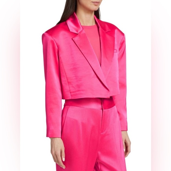 ALICE + OLIVIA Shan Cropped Satin Blazer - Picture 2 of 8